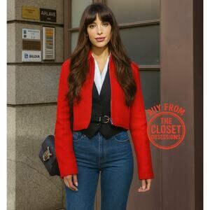 ZARA Red Wool-Blend Cropped Jacket NWT | Structured Collar Coat